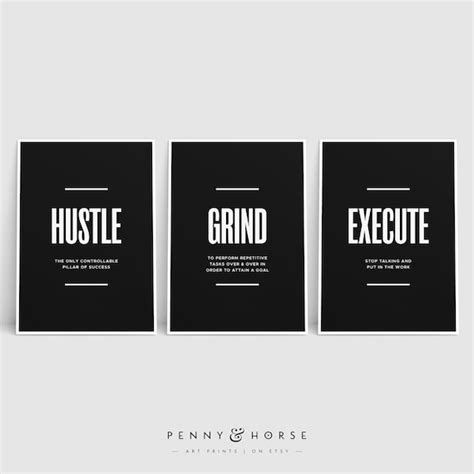 Hustle Grind Execute Print Set Motivational Office Decor Etsy India