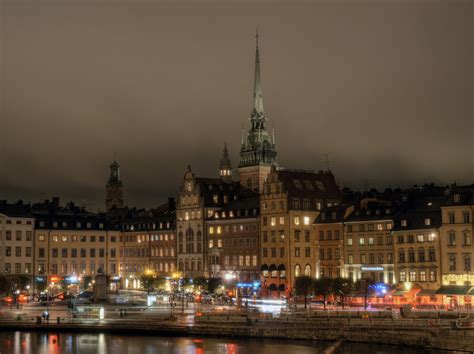 Sweden Houses Stockholm Night Street Lights Hd Wallpaper Rare