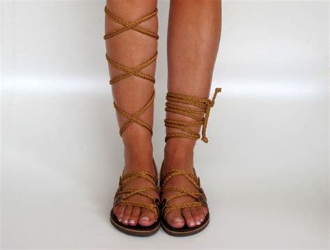 Greek Lace Up Sandals Handmade Unique Design With Braided Bronze Straps Aphrodite As35 All