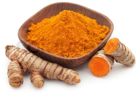 Raw Turmeric With Powder In A Bowl Stock Image Colourbox