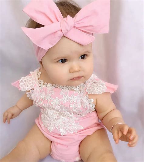 2pcs Super Cute Pink Newborn Baby Girl Rompers Jumpsuit Lace Floral