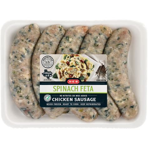 H E B Chicken Sausage With Spinach Feta Cheese Shop Sausage At H E B