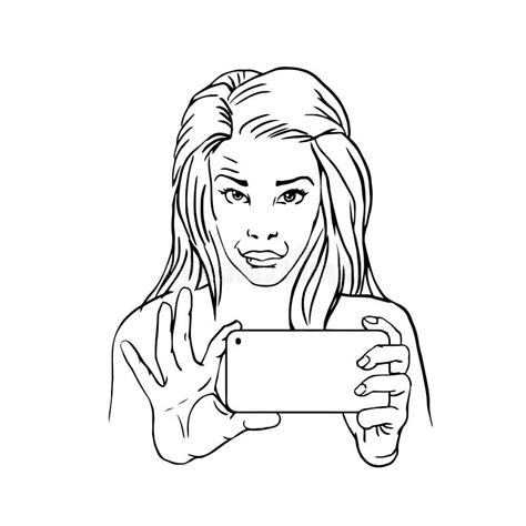 Woman Making Selfie With Duckface Mirror Portrait Stock Vector