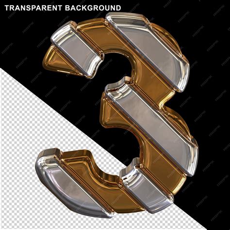 Premium Psd Gold Numbers With Diagonal Silver Straps 3d Number 3