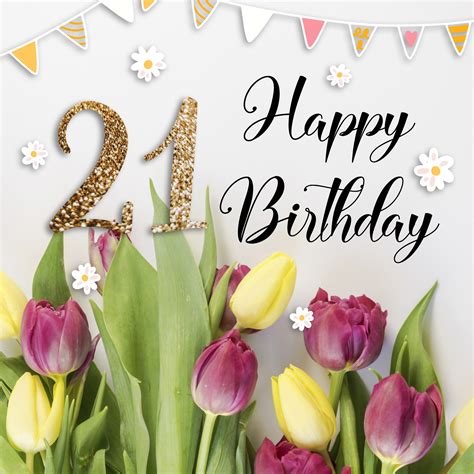 Free 21th Years Happy Birthday Image With Flowers