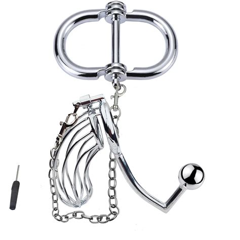Male Handcuffs Cock Cage Penis Ring Chasity Urethral Lock Anal Plug