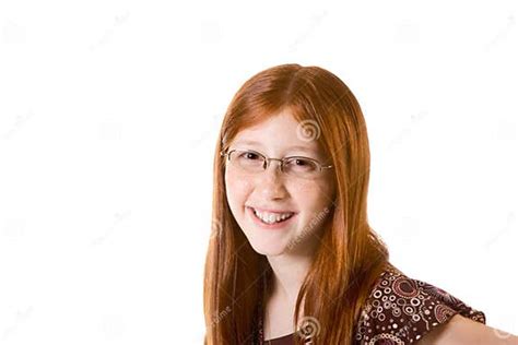 Friendly Redhead Pre Adolescent Girl In Glasses Stock Photo Image Of