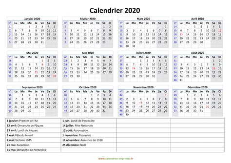 Calendrier 2020 à Imprimer Gratuit