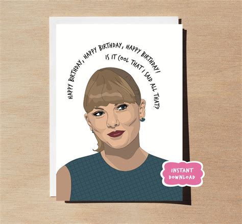 Taylor Swift Lyrics Birthday Card Printable Etsy Finland