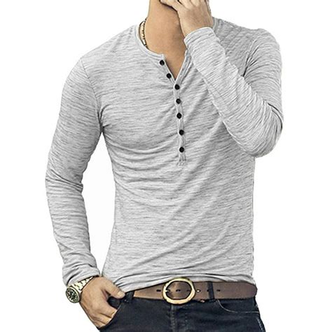 Avamo Mens Casual Slim Fit Henley Shirts Basic Long Sleeve V Neck T