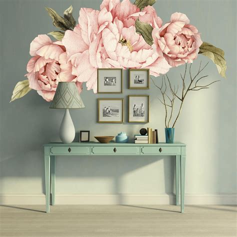 Pink Peony Wall Decal Floral Wall Decals Removable Peel And Stick