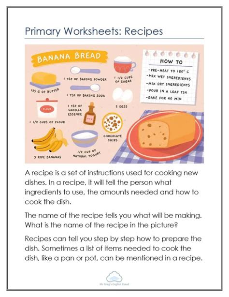 Primary Worksheets Recipes Mr Gregs English Cloud