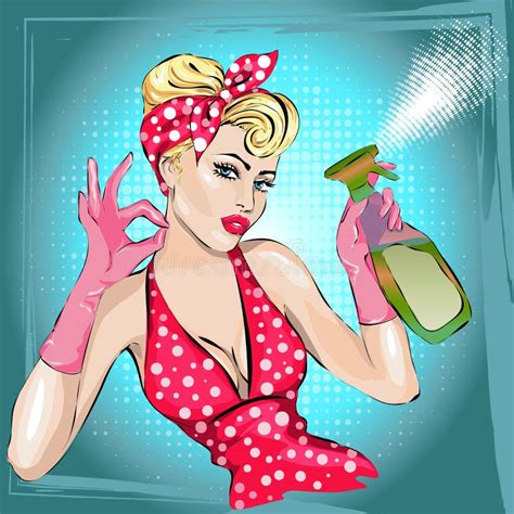 Pin Up Housewife Woman Portrait With Wiper Housekeeping Wife Stock