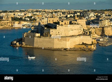 View Of Valletta Of The Fortress Fort St Angelo In The Centre Of The