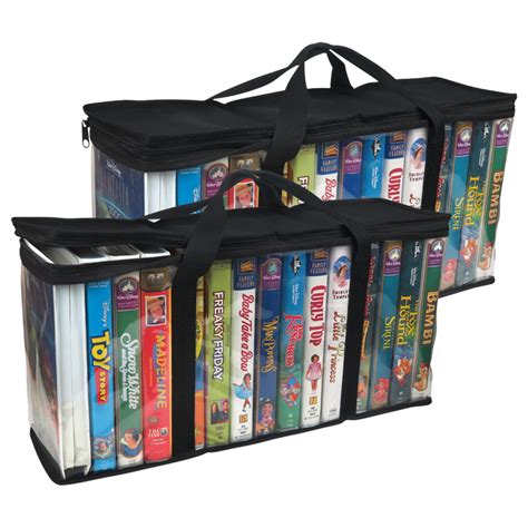 Evelots 2 Pack Vhs Storage Bag Movie Organizer Video Tape Handles Hold