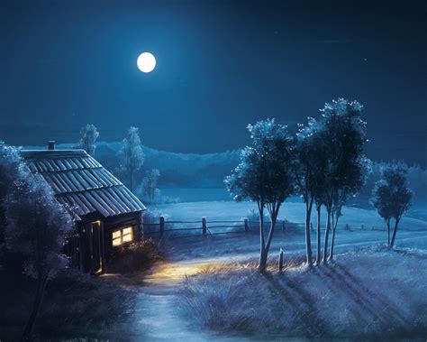 Free Download Blue Night Full Moon Scenery Hd Wallpaper 2880x1800 For