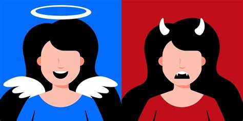 Devil And Angel Girls The Choice Of The Side Of Good And Evil Flat Character Vector