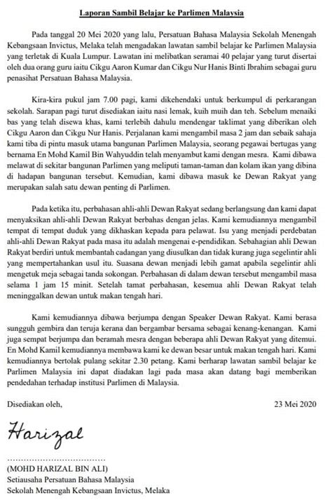 Contoh Laporan Bahasa Melayu Contoh Karangan Surat Tidak Rasmi Bahasa