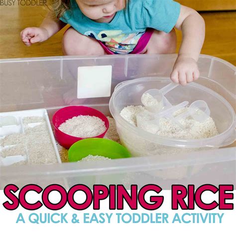 Scooping Rice Sensory Bin Busy Toddler