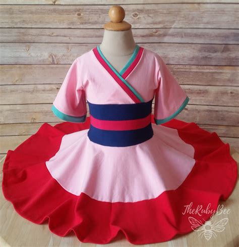 Mulan Pink And Red Twirly Circle Skirt Dress Kimono Top And Sleeves Made