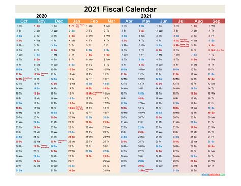 Federal Fiscal Year 2021 Calendar Template Nofiscal21y15