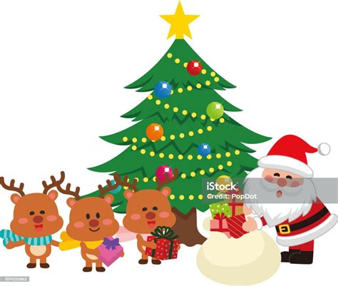 Santa Claus And Christmas Tree Set 3 Santa Claus Giving A T From A Bag Stock Illustration