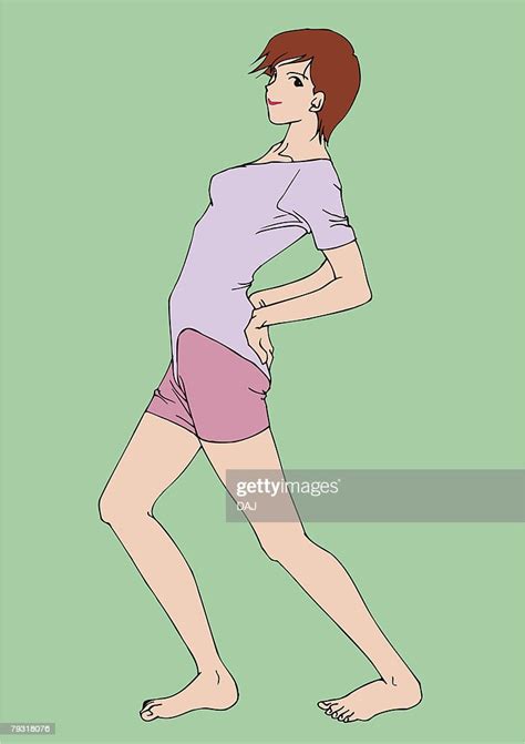 Woman Bending Over Backwards Stretching Side View High Res Vector