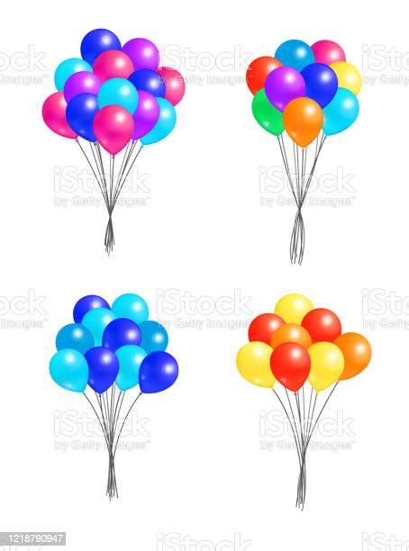 Set Bunches Helium Colorful Air Balloons Isolated Stock Illustration