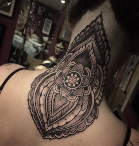 Mandala With Henna Inspired Designs Neck Tattoo By Laura Jade Tattoonow
