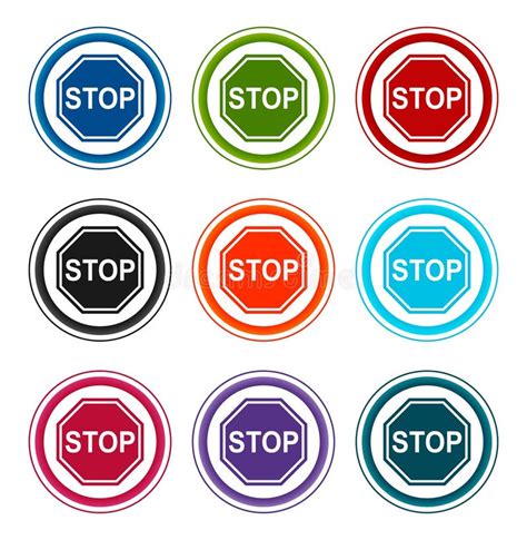 Stop Sign Icon Elegant Blue Round Button Illustration Stock Vector