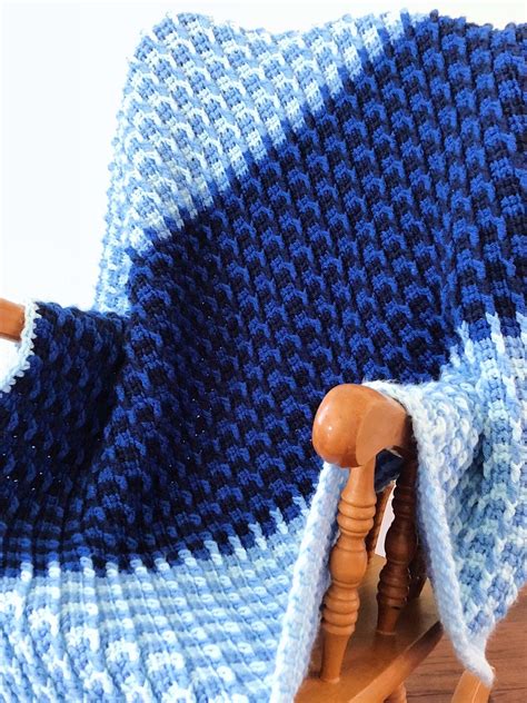 Knotes And Knots — Blue Tunisian Crochet Baby Blanket