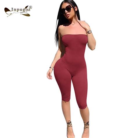 Solid Simple Style Women Strapless Rompers Sexy Bodycon Women Bodysuits