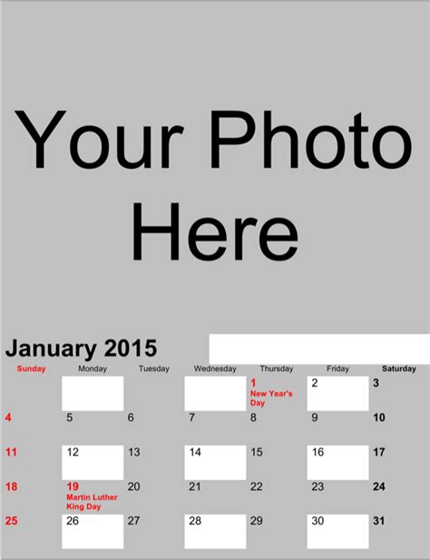 Download Photo Calendar 2015 Standard For Free Formtemplate