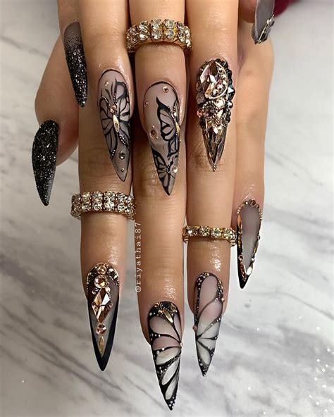 63 Black Nails Design With Butterfly Murninara