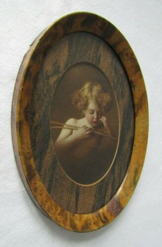 Antique Cupid Asleep Wood Grain Oval Tin Frame Ebay