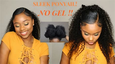 Air dry or blow dry your hair with a hair dryer set on a low setting. Sleek Low Ponytail On Short/Medium NATURAL HAIR- NO GEL ...