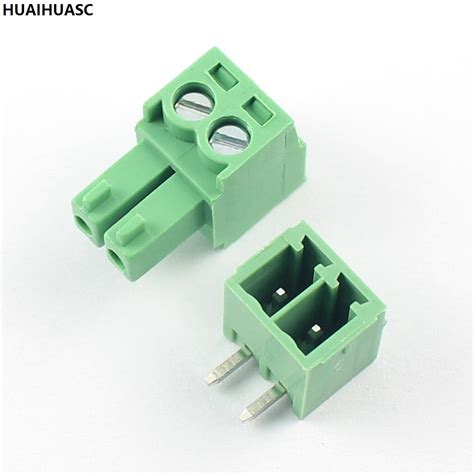 10sets Female And Male 35mm Pitch 2 Pin Way Right Angle Screw Pluggable Terminal Block Plug