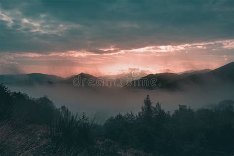 Misty Mountain Sunrise Stock Photo Image Of Misty Light 155863174