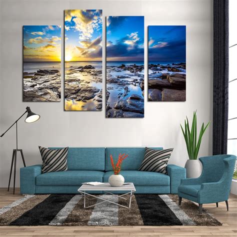 Framed 4 Panels Ocean Scenery Canvas Print Painting Modern Canvas Wall 329