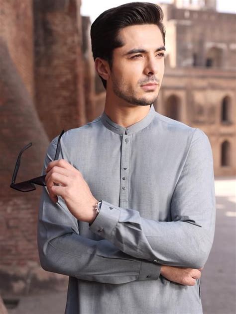 Light Blue Kameez Shalwar With Cut And Sew Detail On Collar And Placket And Sleevesfit Style