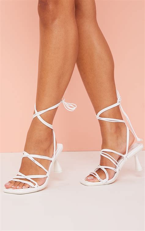 White Wide Fit Pu Knot Detail Lace Up High Heels Prettylittlething Usa