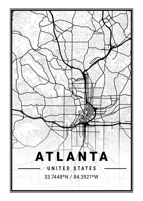 Atlanta Light City Map Maps Poster Print Metal Posters Displate