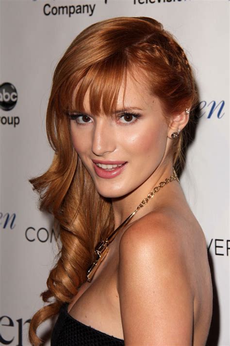 Bella Thorne Curly Ginger Barrel Curls French Braid Side Part Straight Bangs Hairstyle