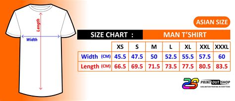Size Chartmen T Shirtasian Size Printout Shop