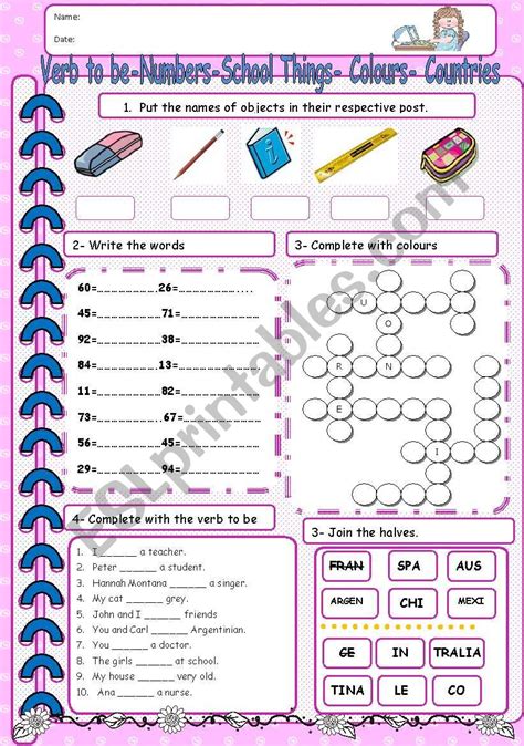 Verb To Be Numbers School Things Colours Countries Esl
