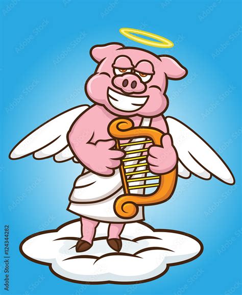 Angel Pig Playing Harp Cartoon Illustration Stock Vector Adobe Stock