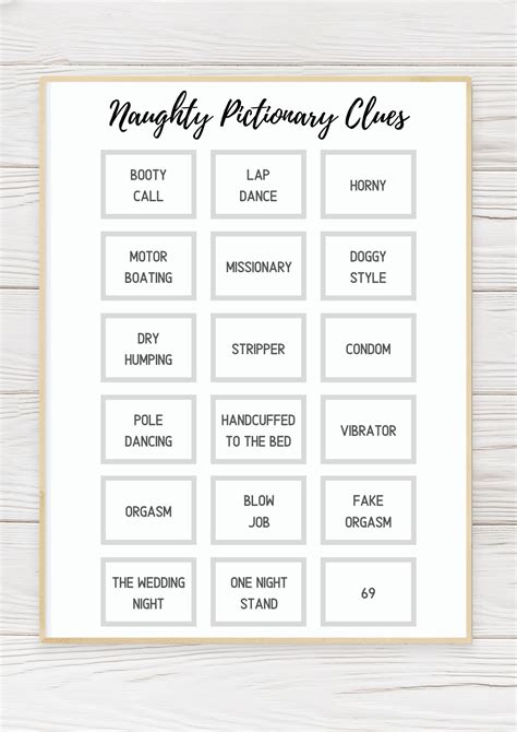 Hilariously Dirty Pictionary Words Free Printable