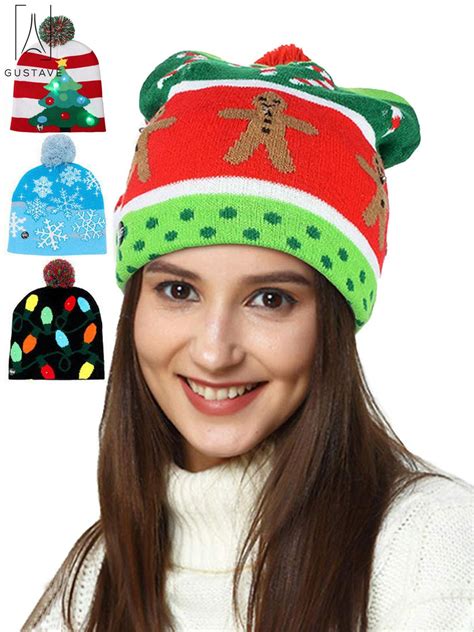 Gustave Gustavedesign Christmas Led Light Up Beanie Hat Knit Cap