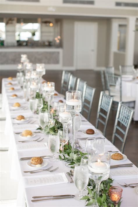 Greenery Tablescape At Indoor Hamptons Wedding At Oceanbleu In