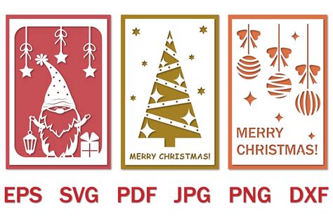 Bundle Of Papercut Christmas Cards Svg Holiday Template By